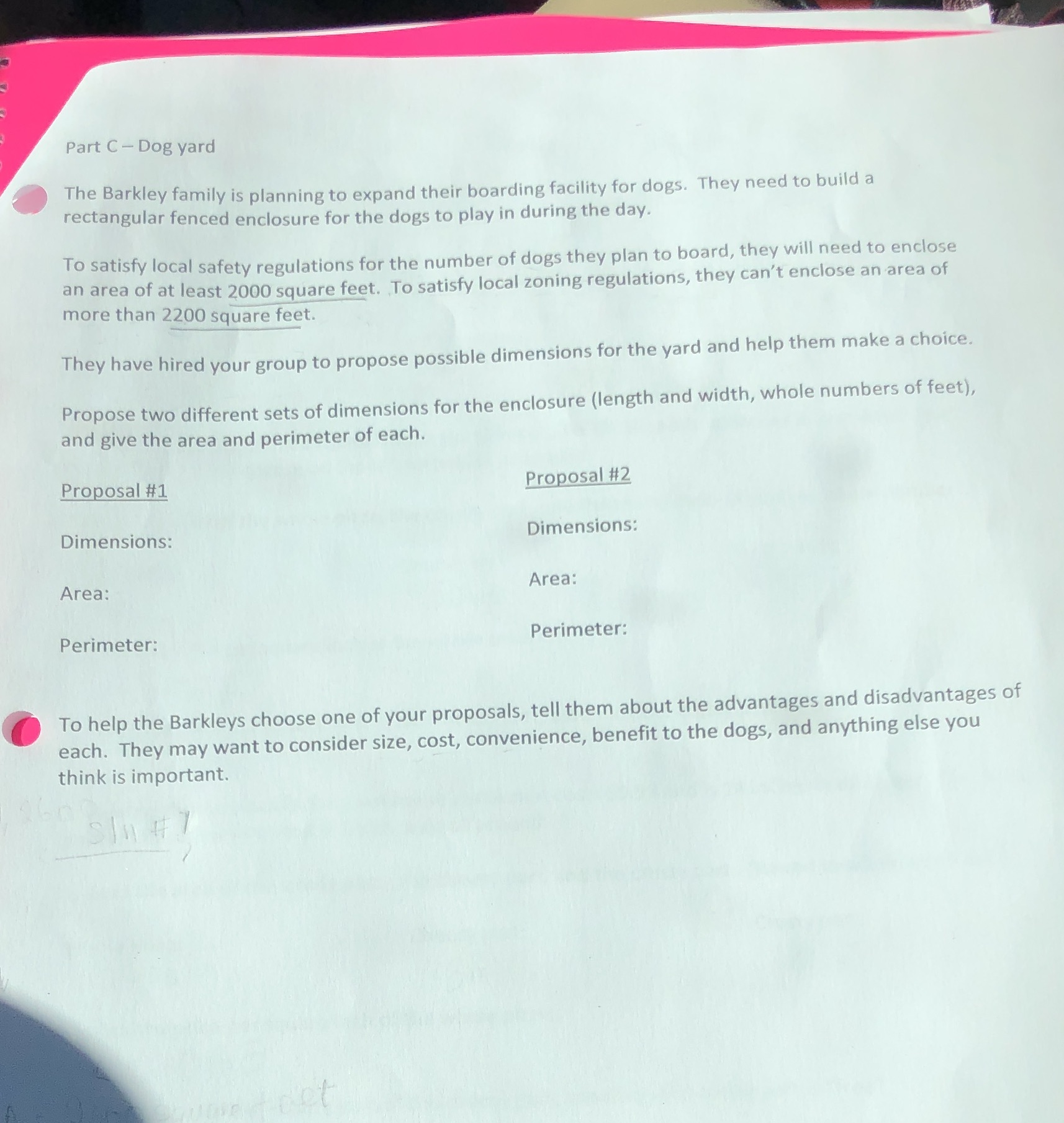 Part C - Dog yard The Barkley family is planning