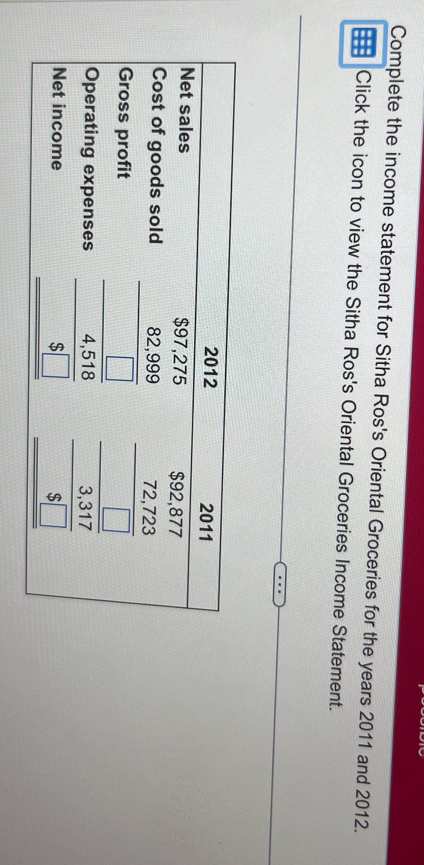 Complete the income statement for Sitha