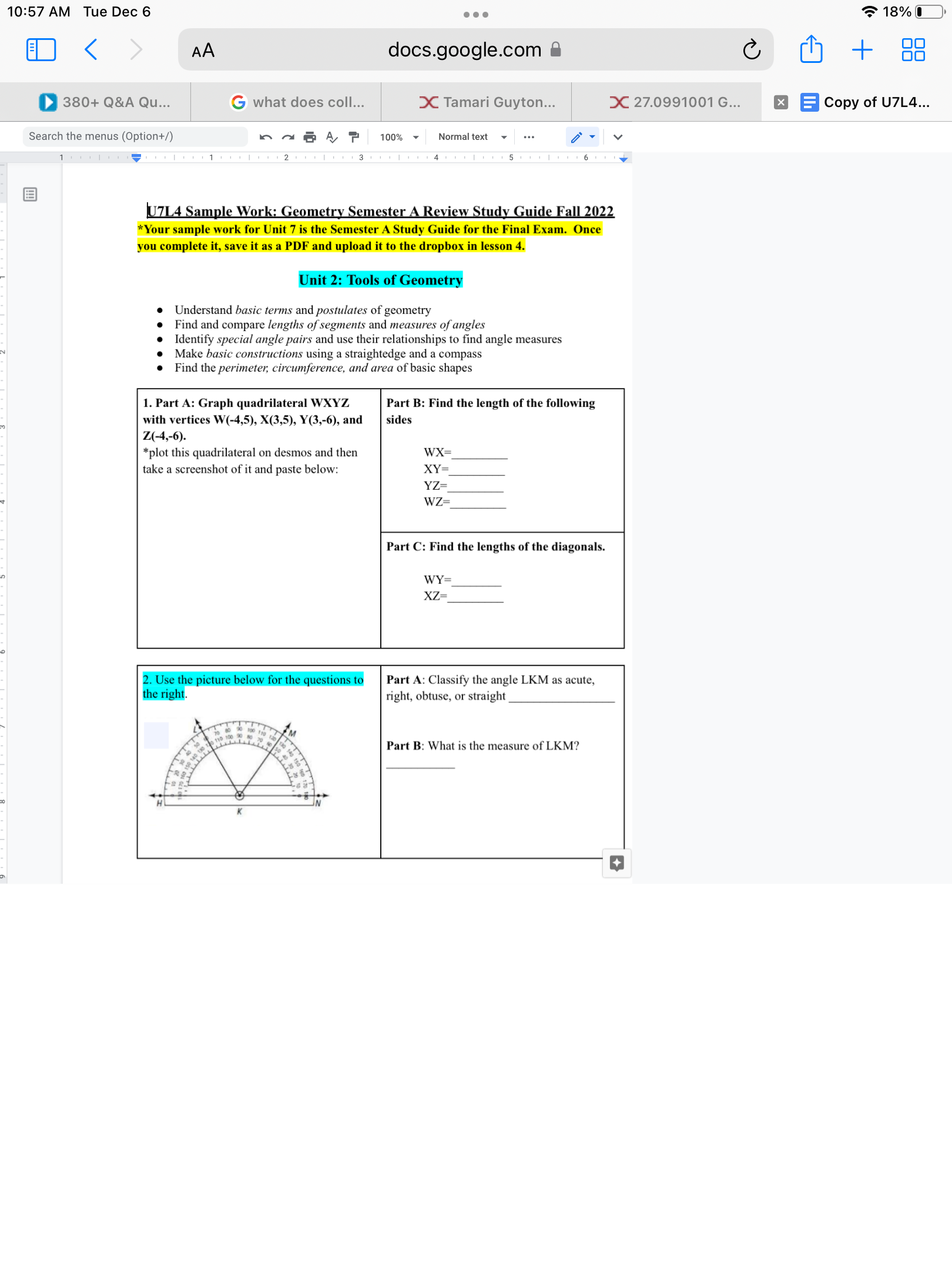 10:57 AM Tue Dec 6 . . . 18% < AA docs.google.com