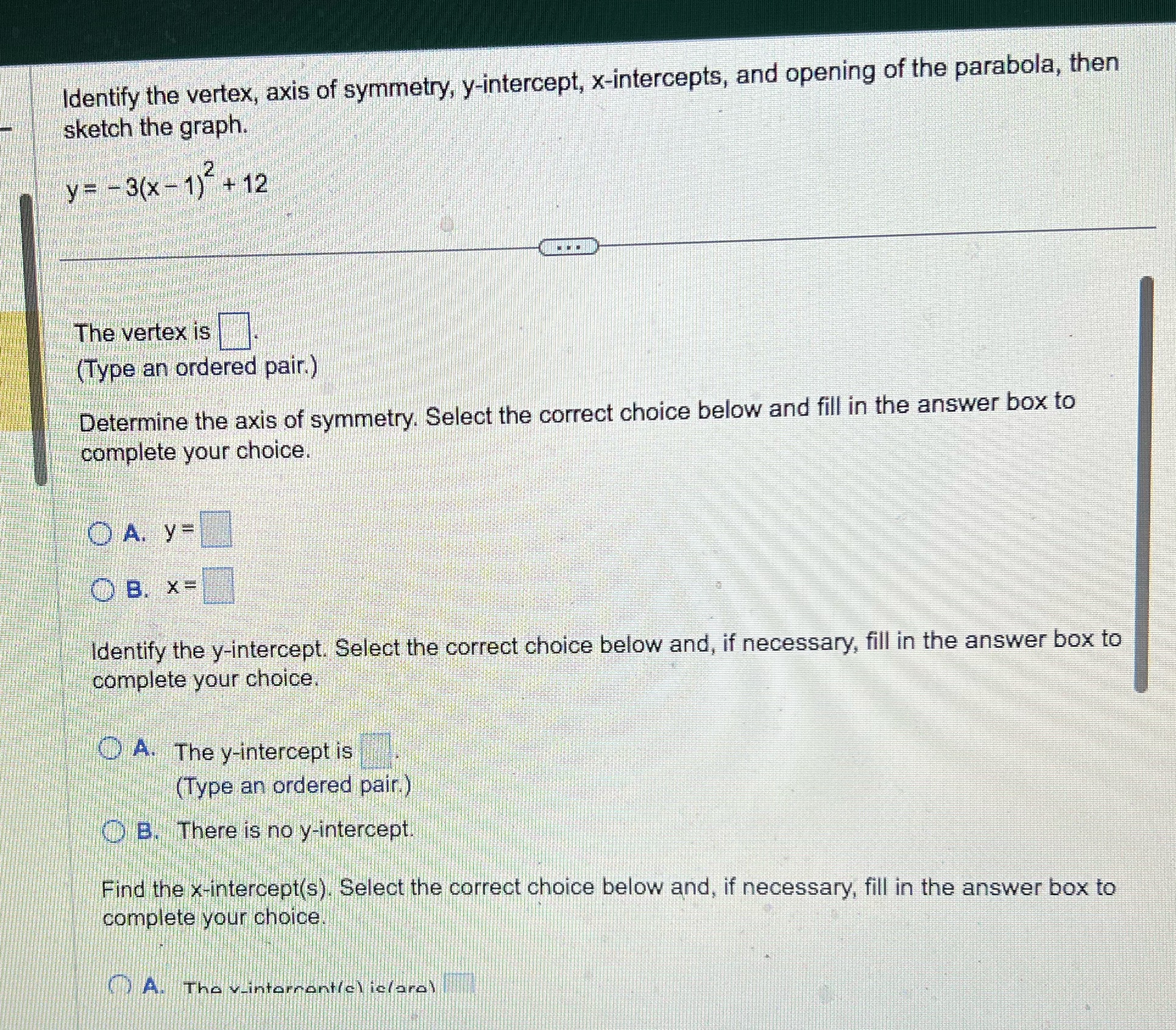 Identify the vertex, axis of symmetry,