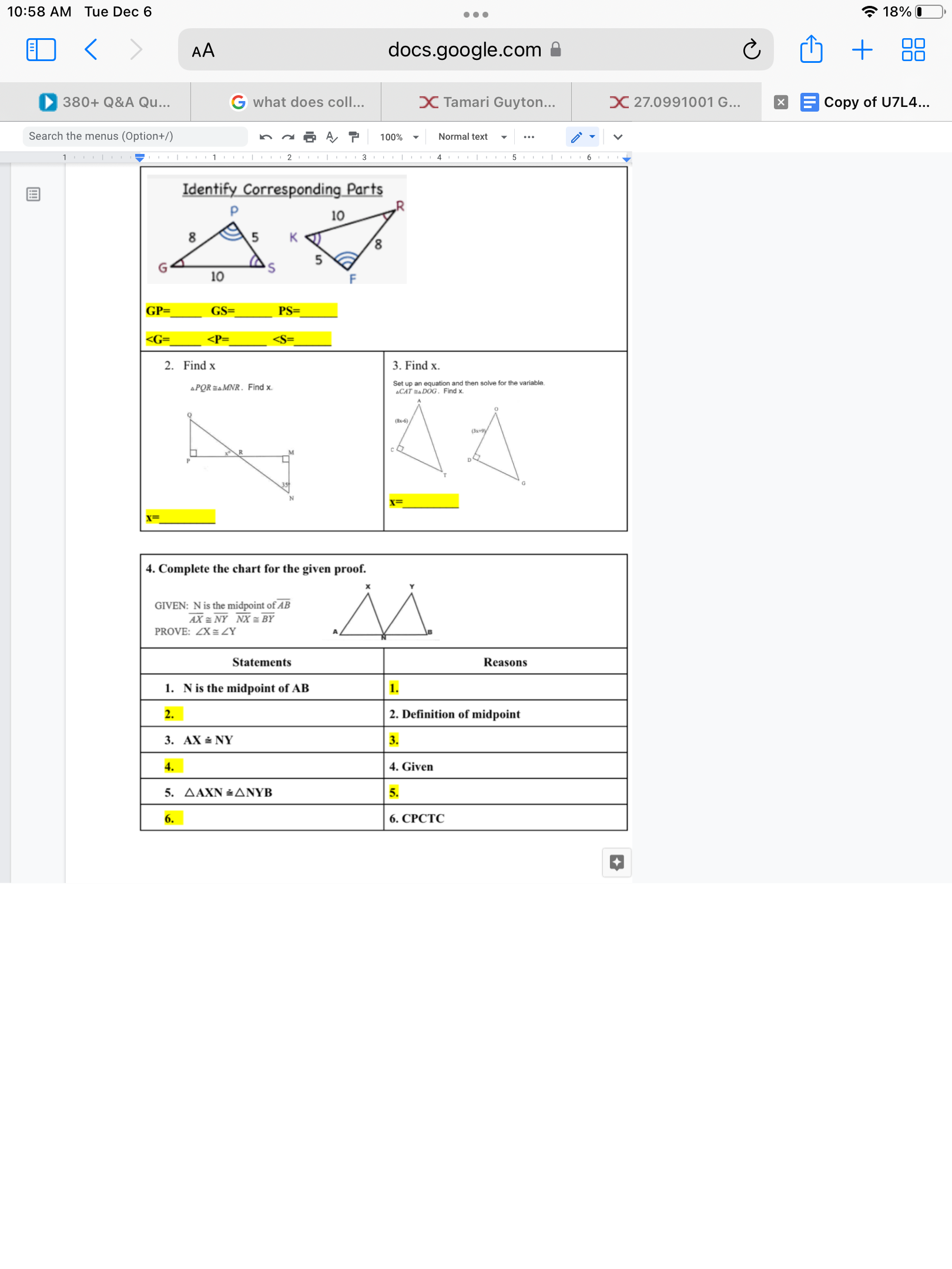 10:57 AM Tue Dec 6 . . . 18% < AA docs.google.com