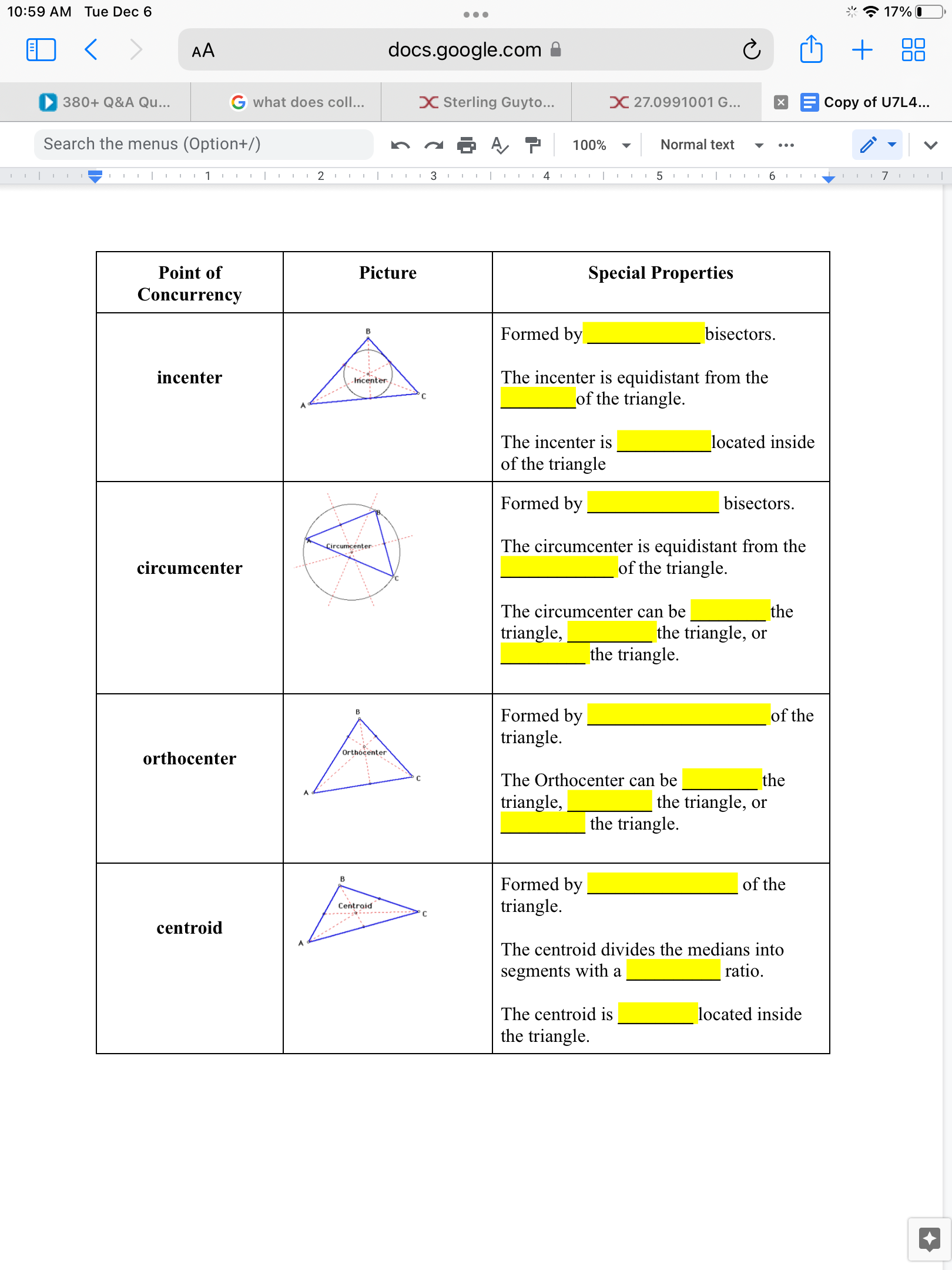 10:57 AM Tue Dec 6 . . . 18% < AA docs.google.com