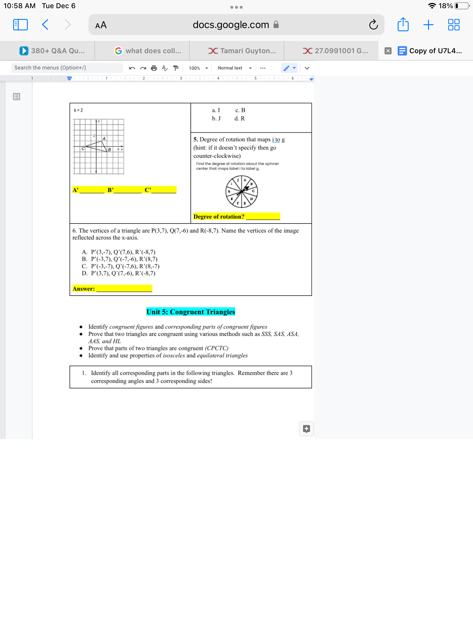 10:57 AM Tue Dec 6 . . . 18% < AA docs.google.com