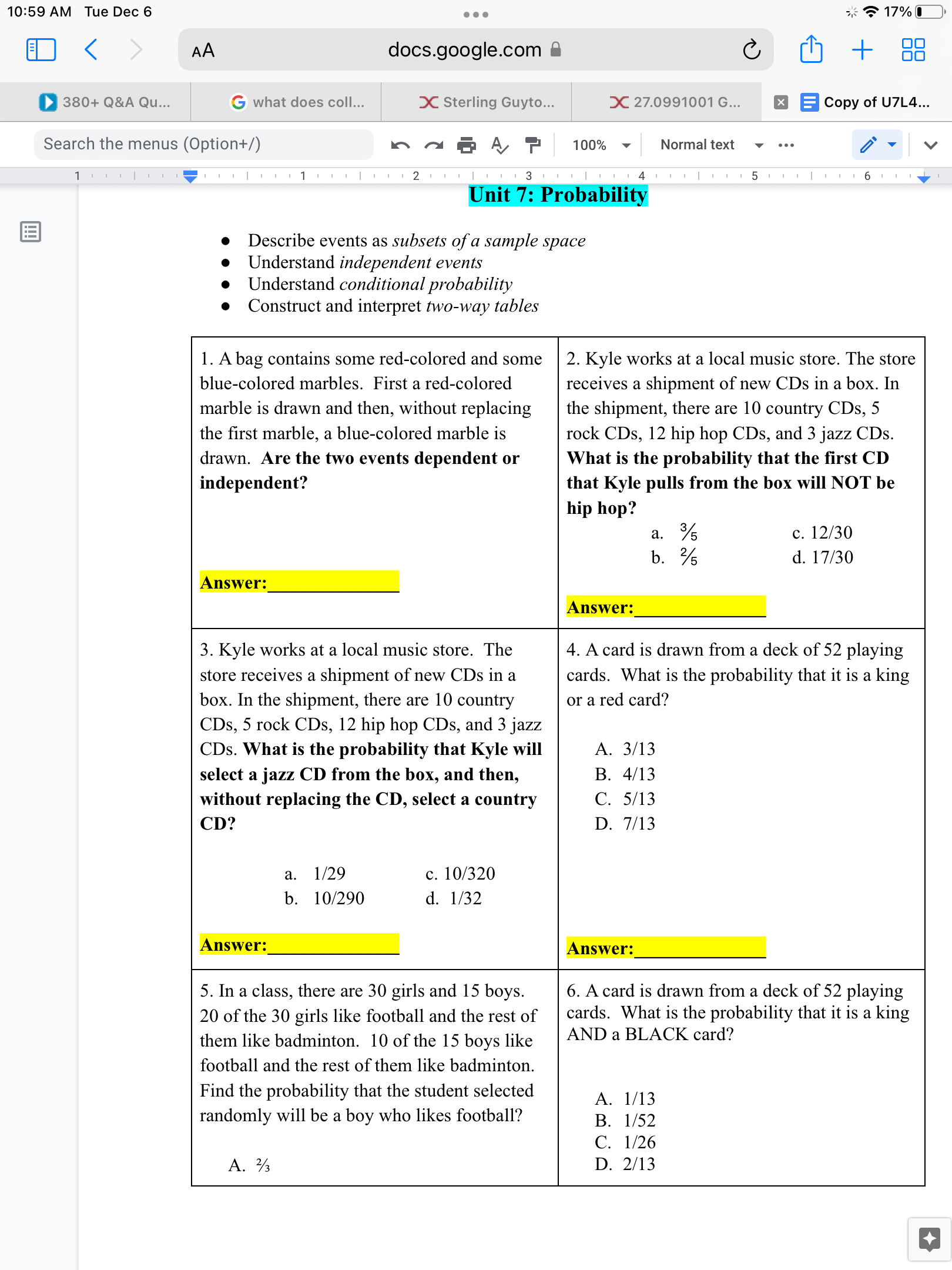 10:57 AM Tue Dec 6 . . . 18% < AA docs.google.com