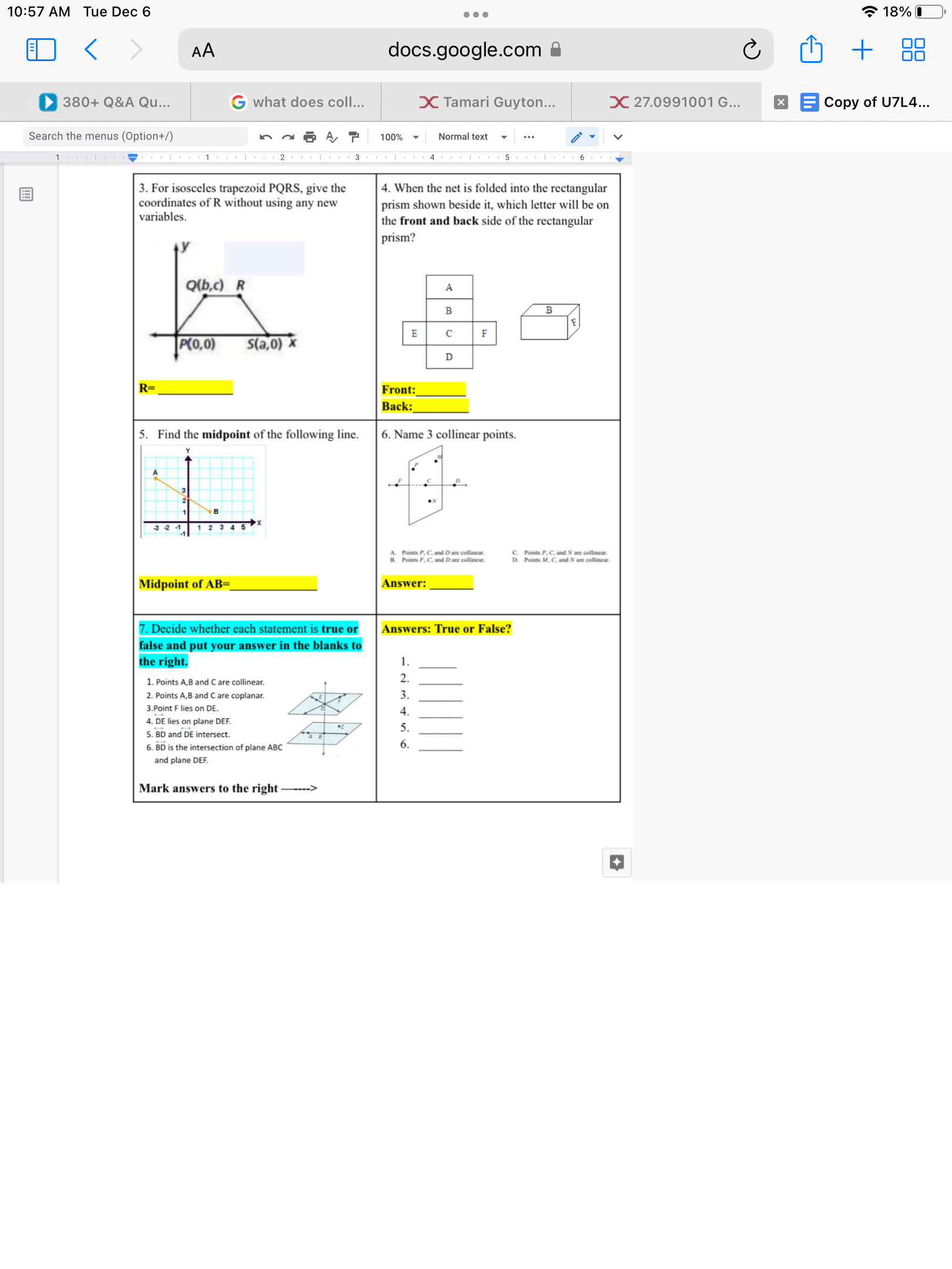 10:57 AM Tue Dec 6 . . . 18% < AA docs.google.com