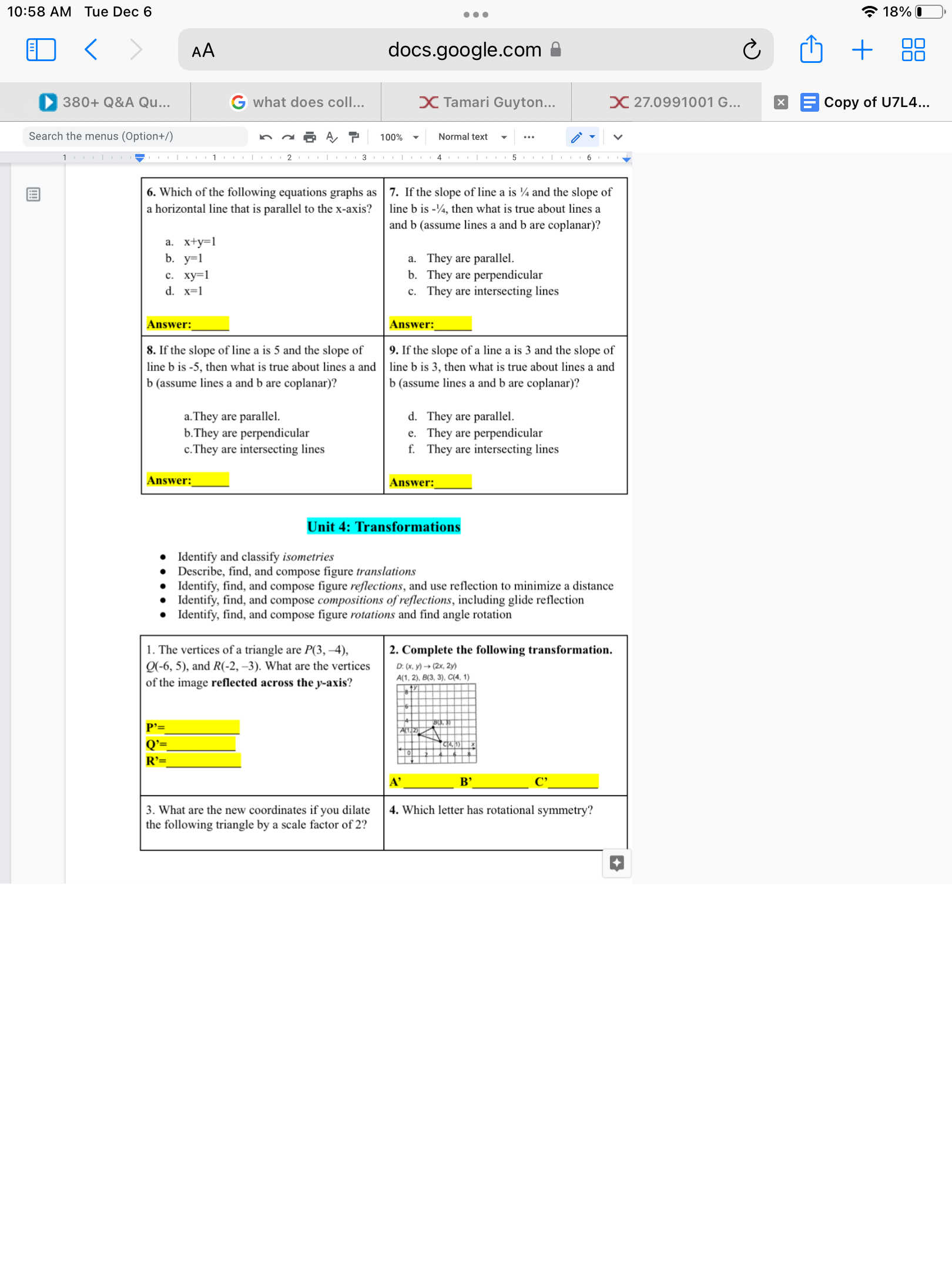 10:57 AM Tue Dec 6 . . . 18% < AA docs.google.com