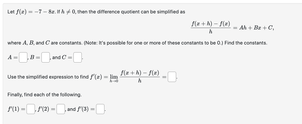 Let ne) : 7 82:. If h 75 0. then the difference