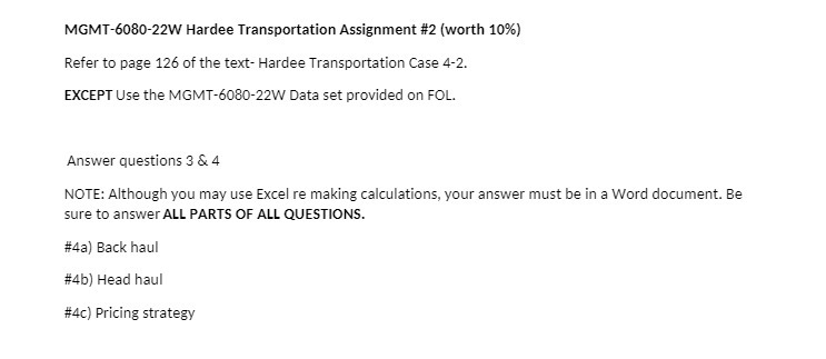 MGMT-6080-22W Hardee Transportation Assignment #2