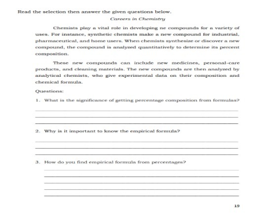 Read the selection then answer the given