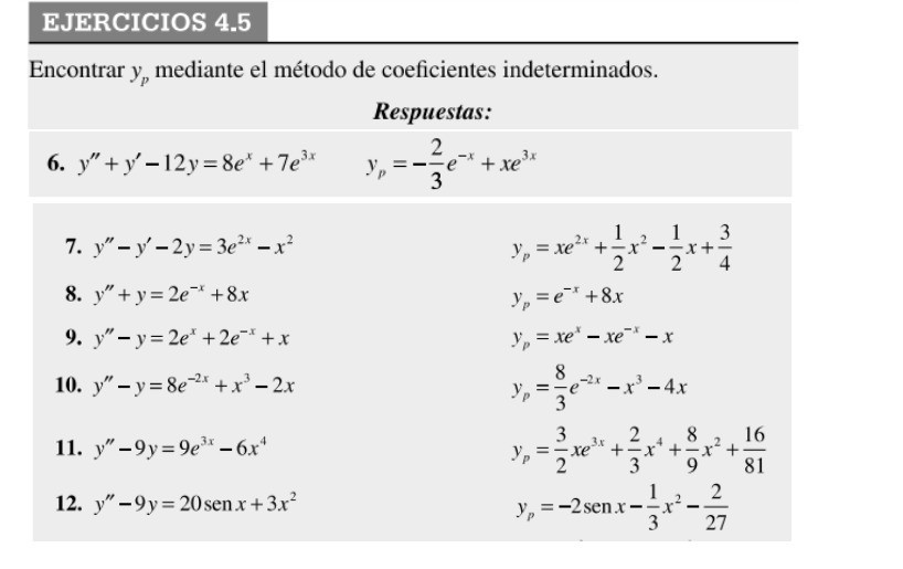 EJERCICIOS 4.5 Encontrar y, mediante el metodo de