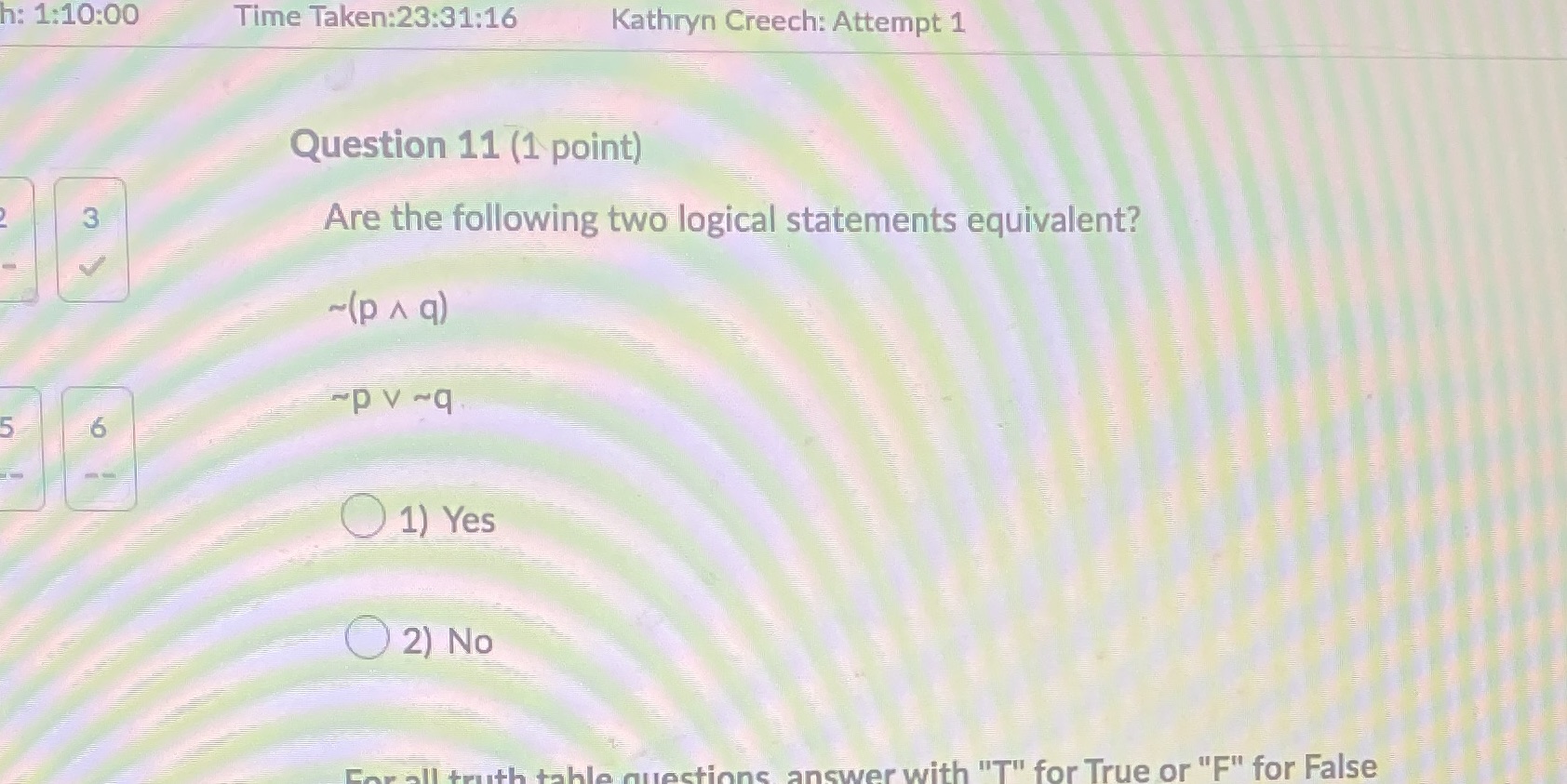 h: 1:10:00 Time Taken:23:31:16 Kathryn Creech: