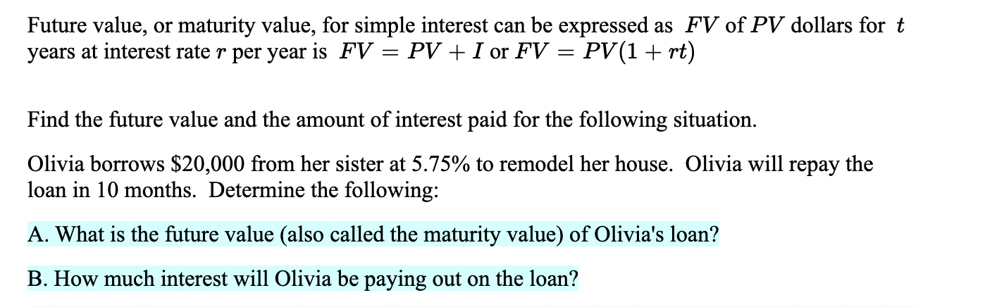 Simple interest I on PV dollars at a rate of