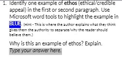 1. Identify one a if ethos (ethica appeal) in the