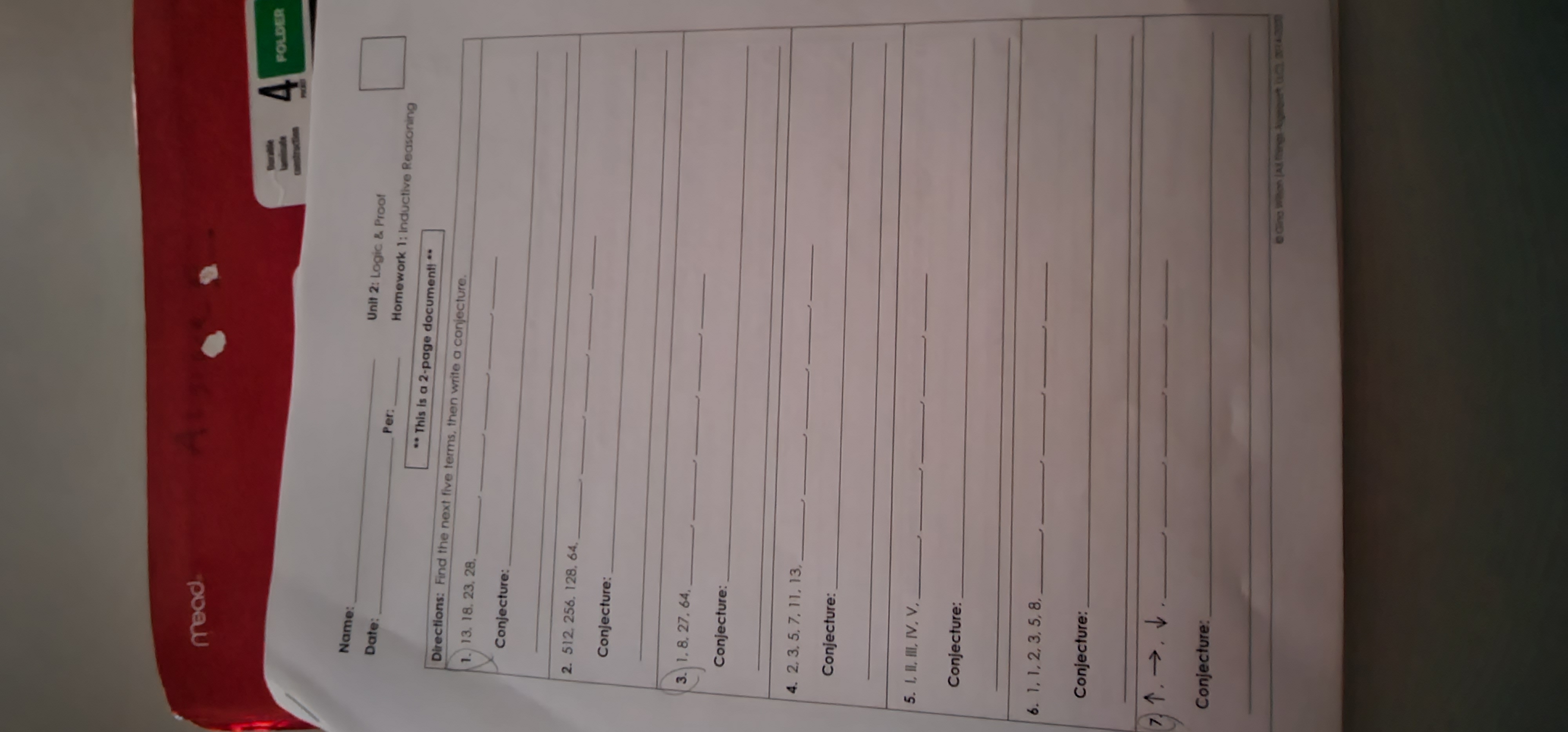 mead 4 FOLDER Name: Unit 2: Logic & Proof Date: