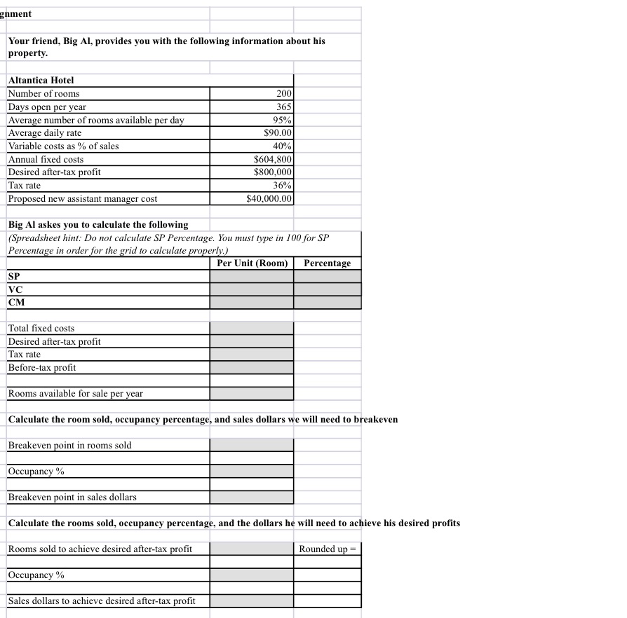 gnment Your friend, Big Al, provides you with the