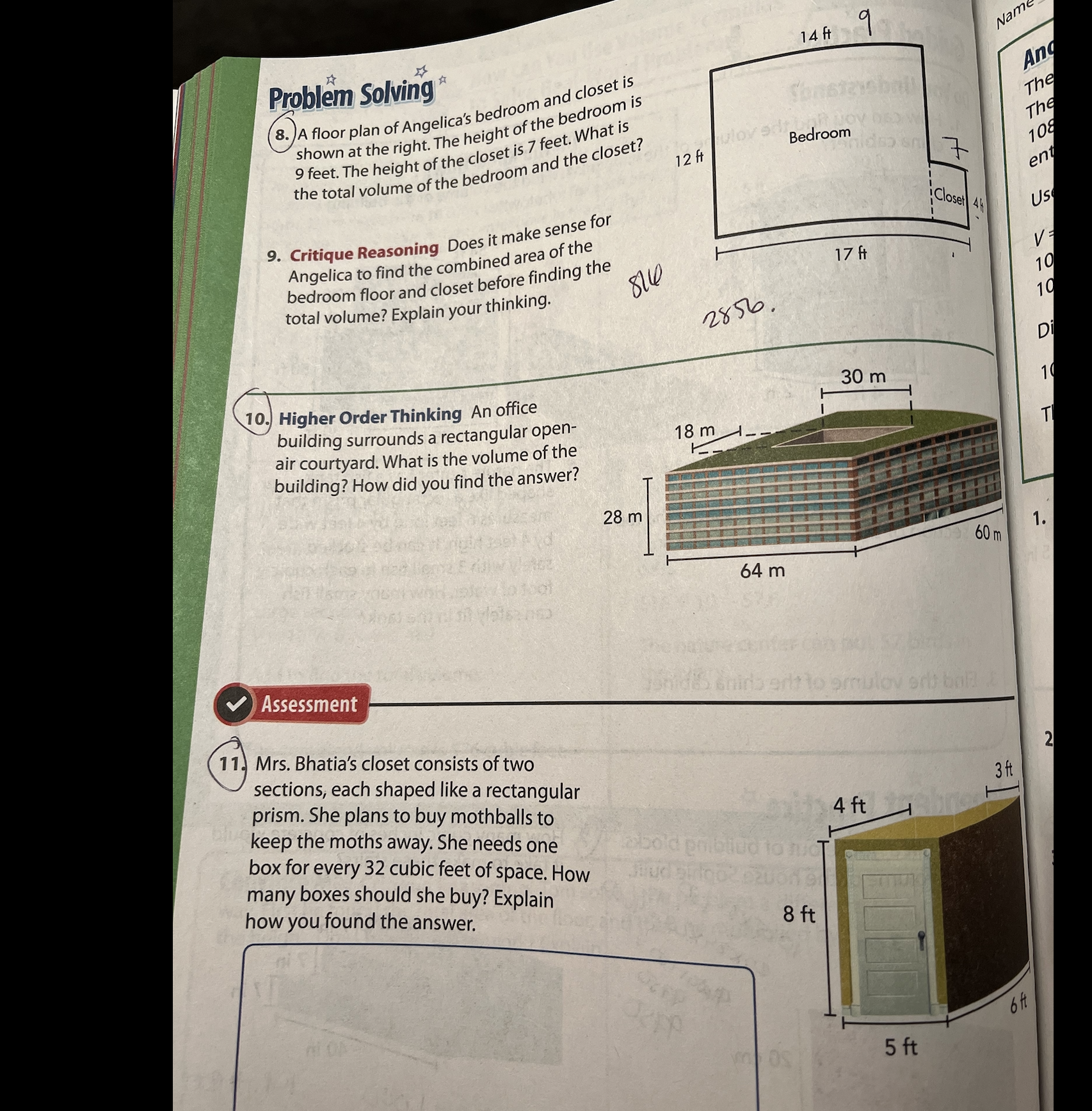 14 ft 9 Name Problem Solving * 8. ) A floor plan