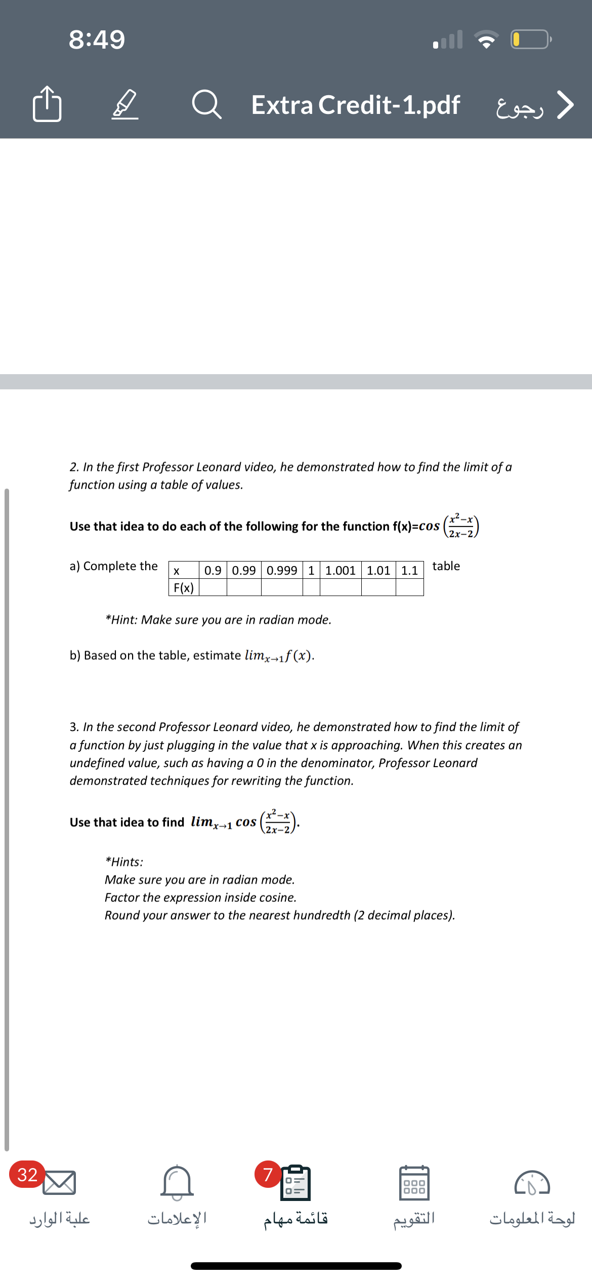Your Name? Math 3 73 Optional Extra Credit 0 This