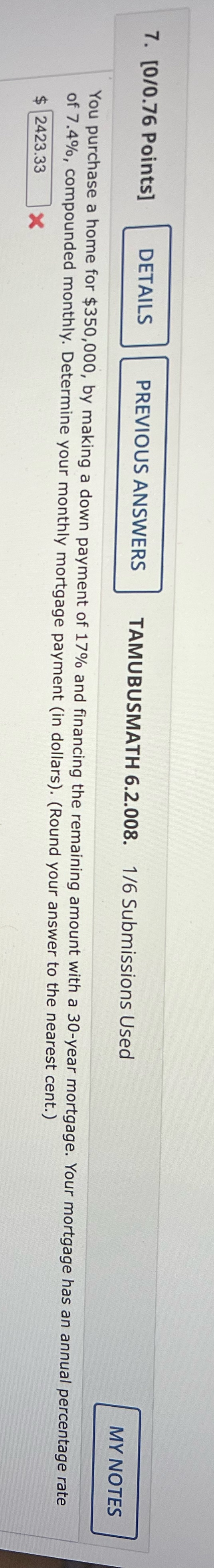 7. [0/0.76 Points] DETAILS PREVIOUS ANSWERS