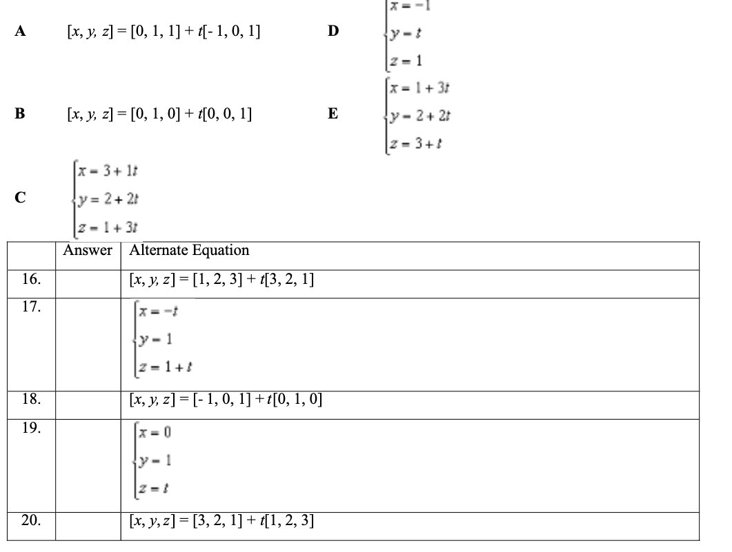 A [x, y, z] = [0, 1, 1] + f[- 1, 0, 1] D y - t 1