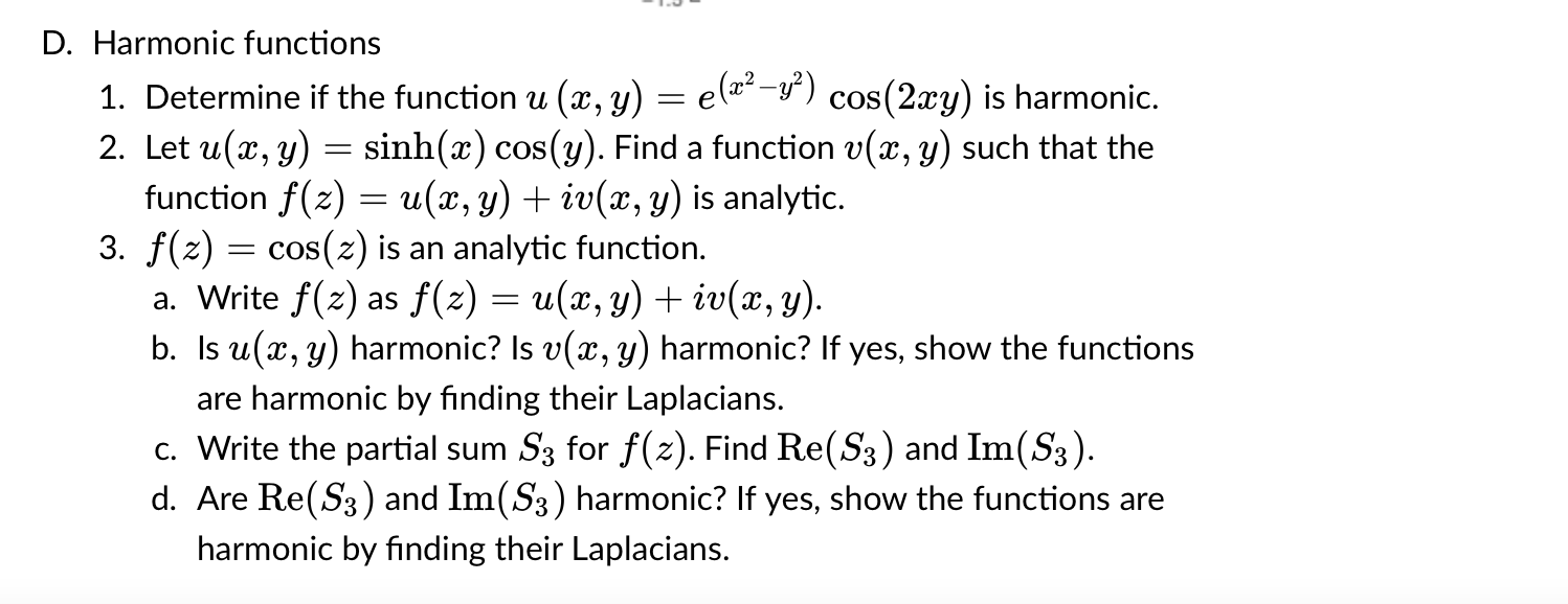 Can someone help me please? D. Harmonic functions