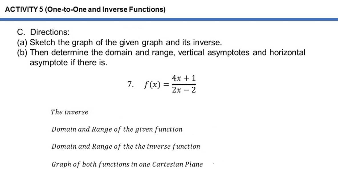 ACTIVITY 5 (One-to-One and Inverse Functions) C.