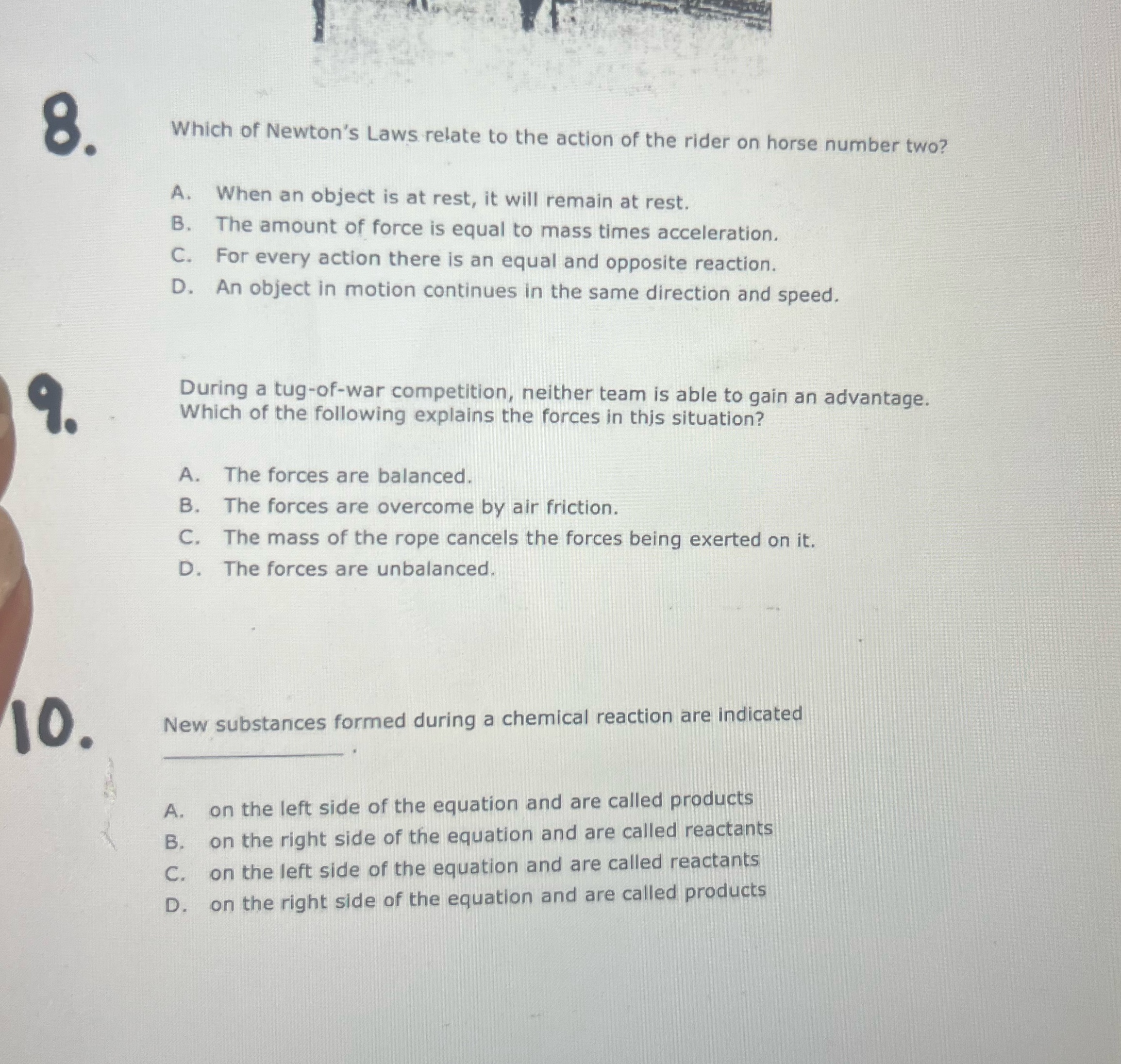 8. Which of Newton's Laws relate to the