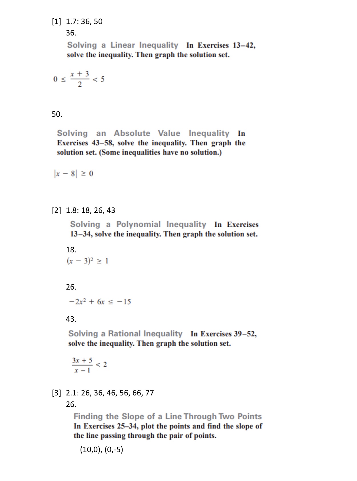 [1] 1.7: 36, 50 36. Solving 3 Linear Inequality