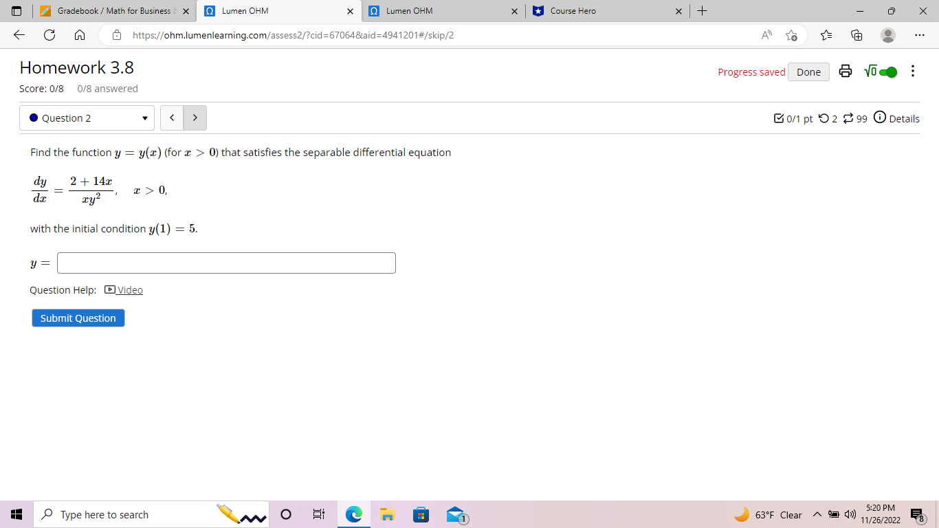 Gradebook / Math for Business & X Q Lumen OHM X Q