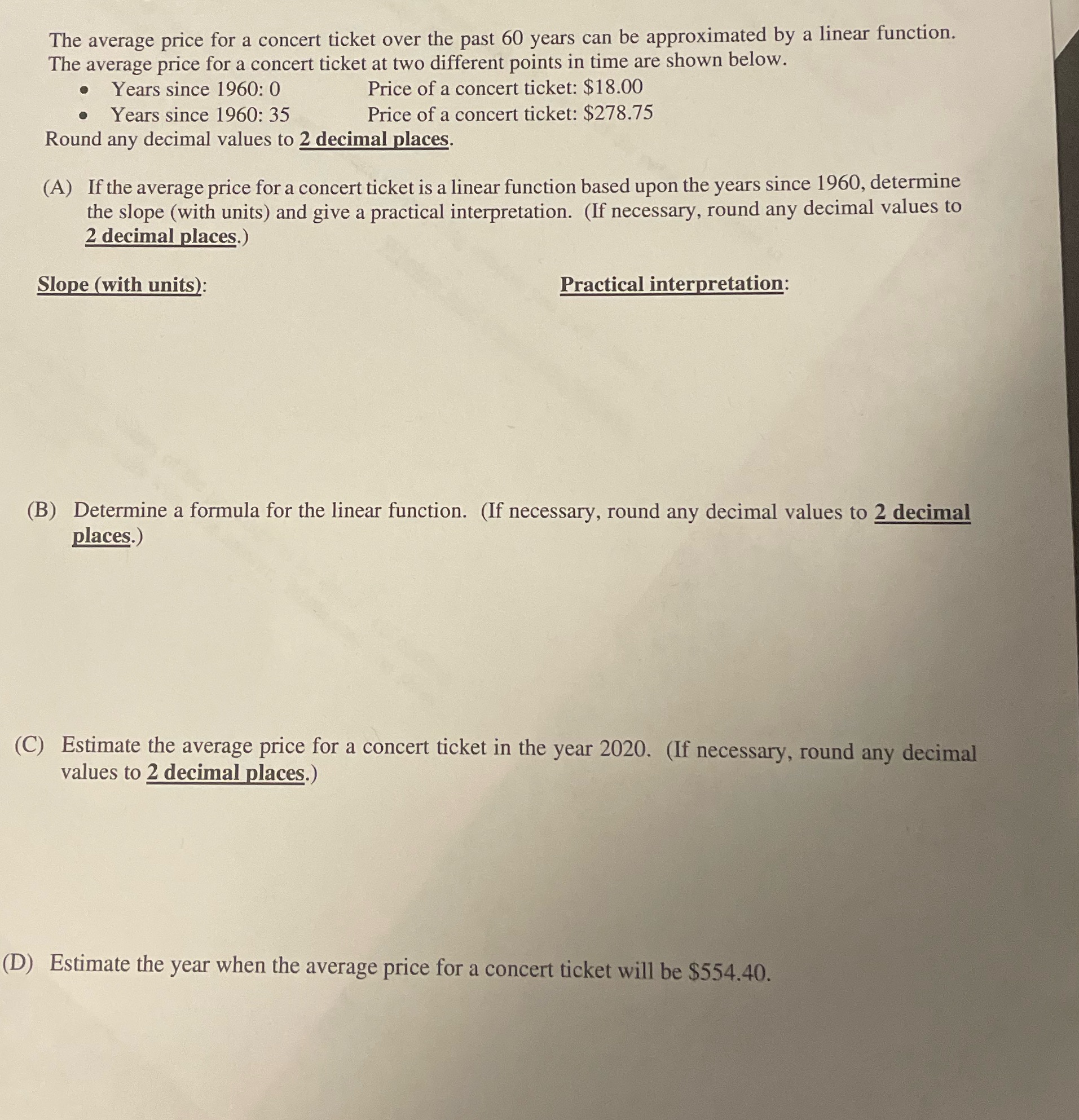 The average price for a concert ticket over the