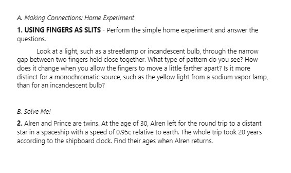 A. Making Connections: Home Experiment 1. USING