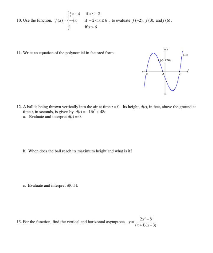 MAT 15X College Algebra Final Exam Review 1.