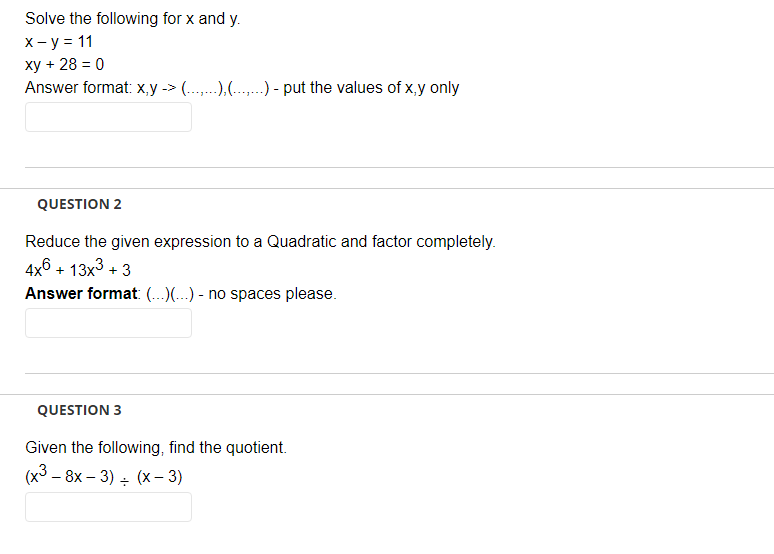 Solve the following for x and y. x - y = 11 xy +
