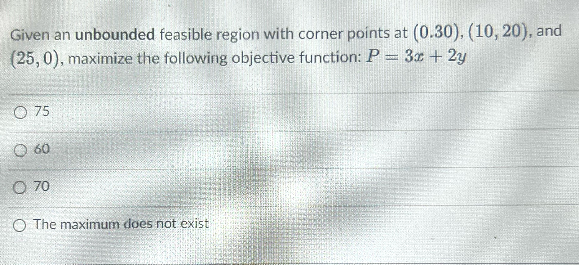 Given an unbounded feasible region with corner
