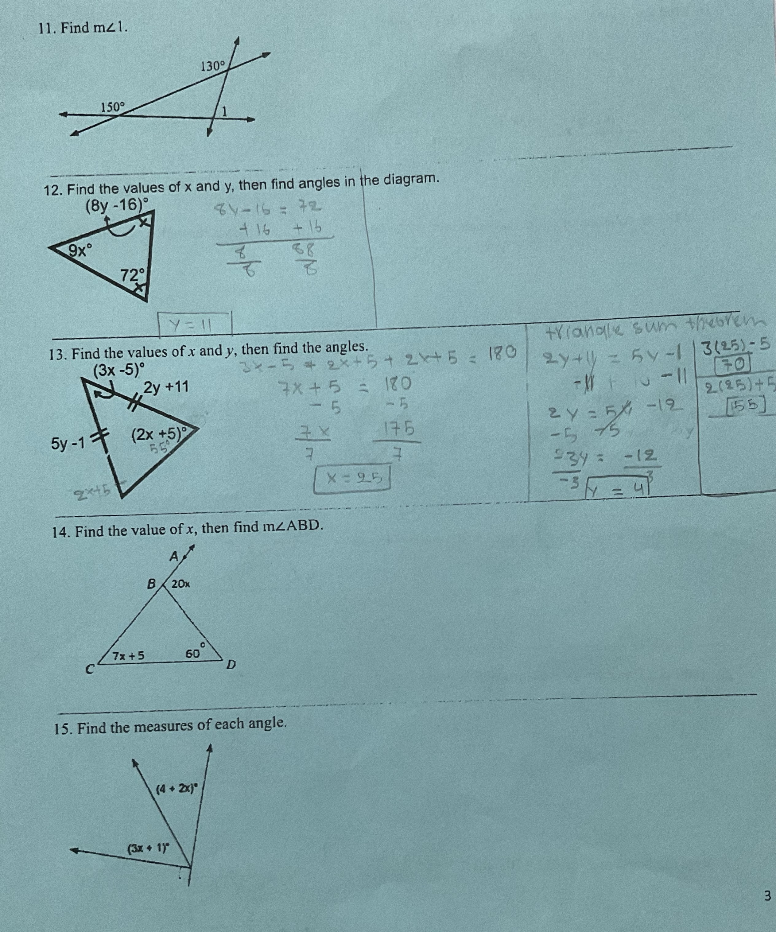11. Find mz1. 130 150 12. Find the values of x