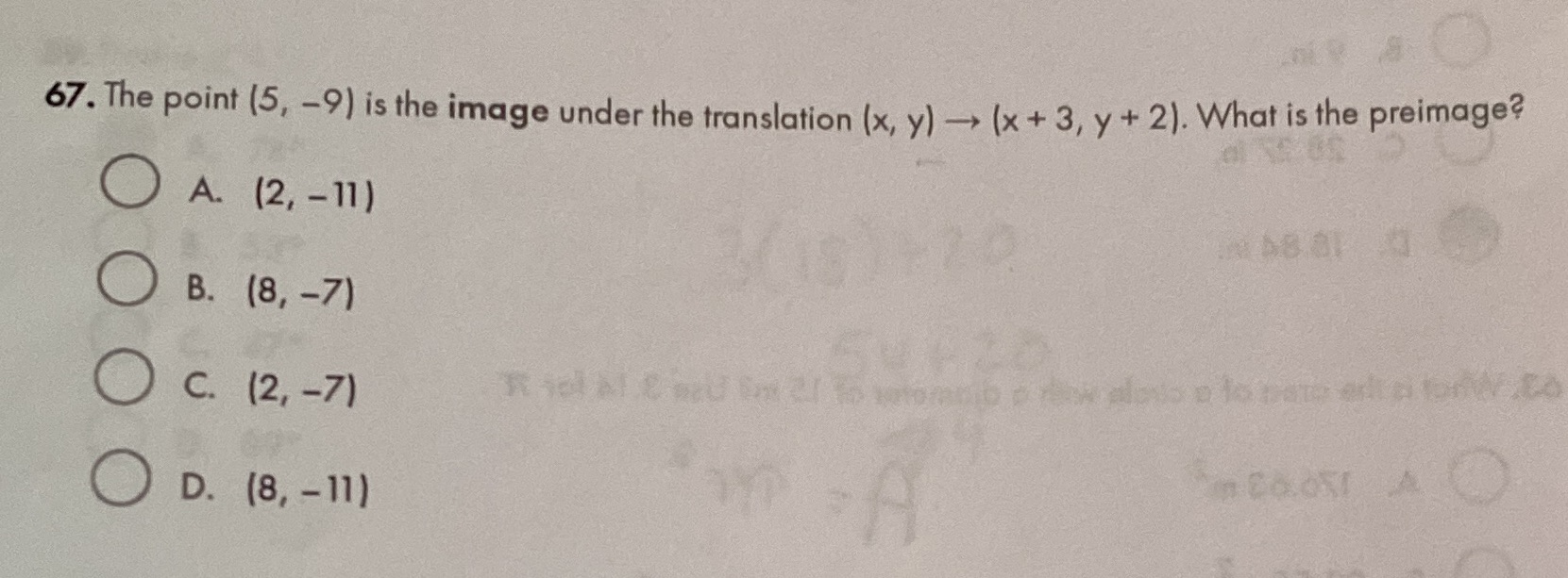 67. The point (5, -9) is the image under the