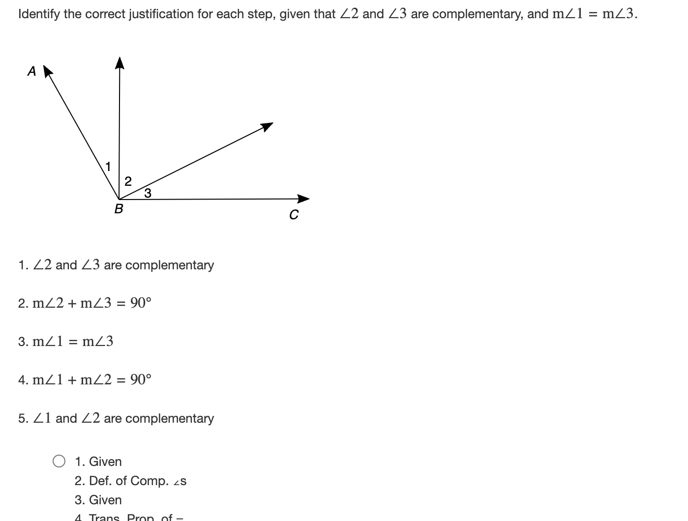 Identify the correct justification for each step,