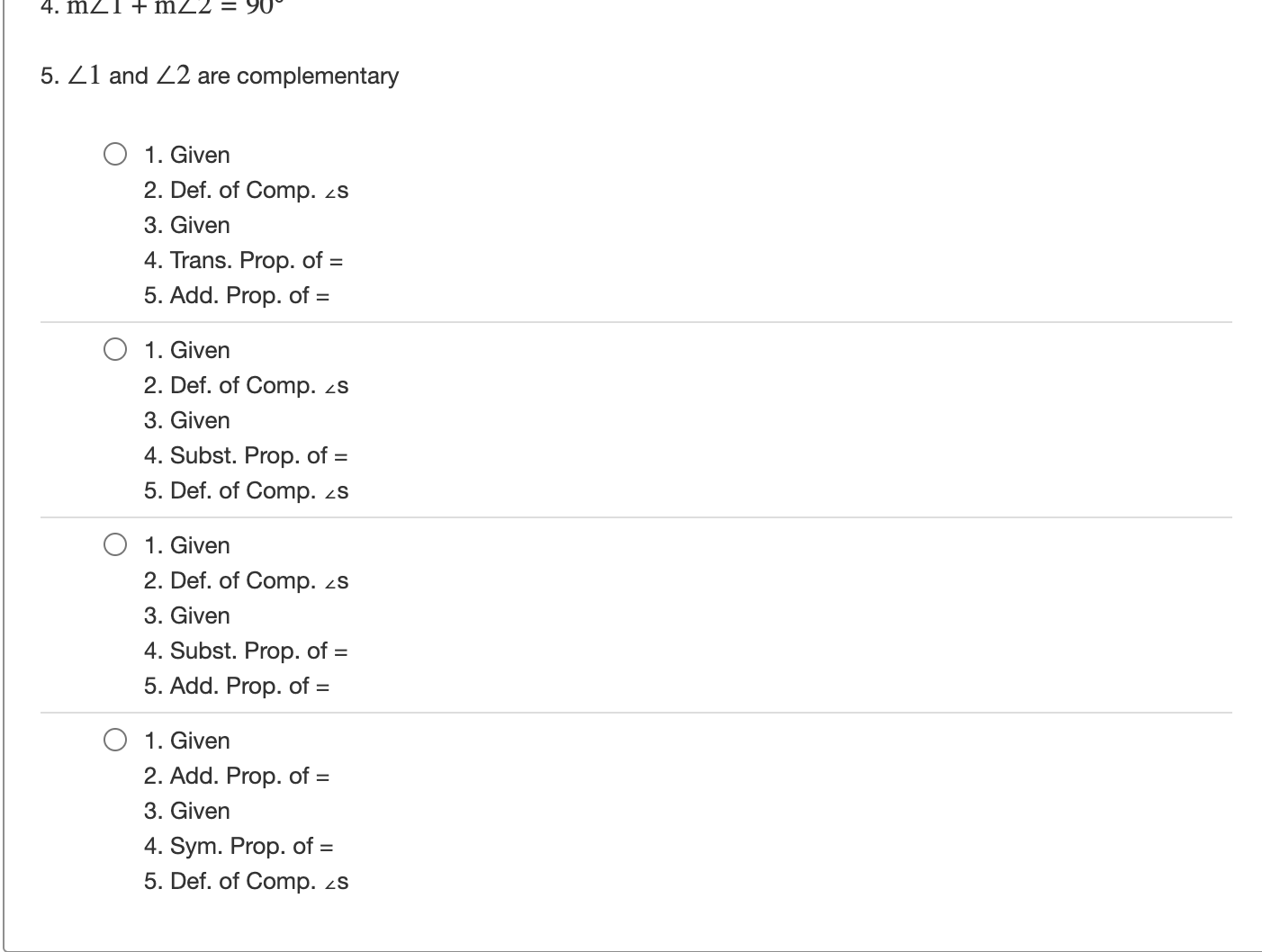 Identify the correct justification for each step,