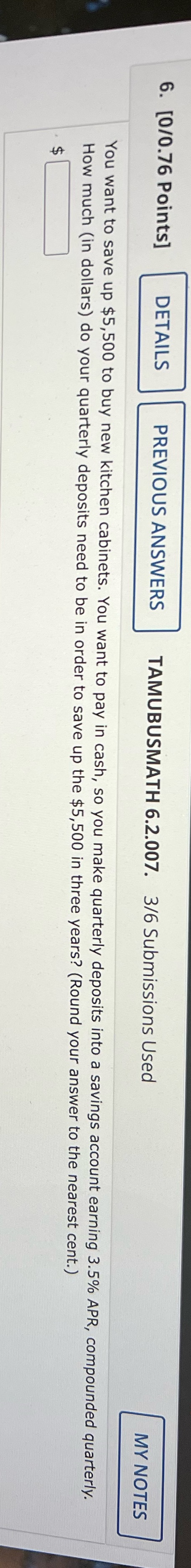 6. [0/0.76 Points] DETAILS PREVIOUS ANSWERS