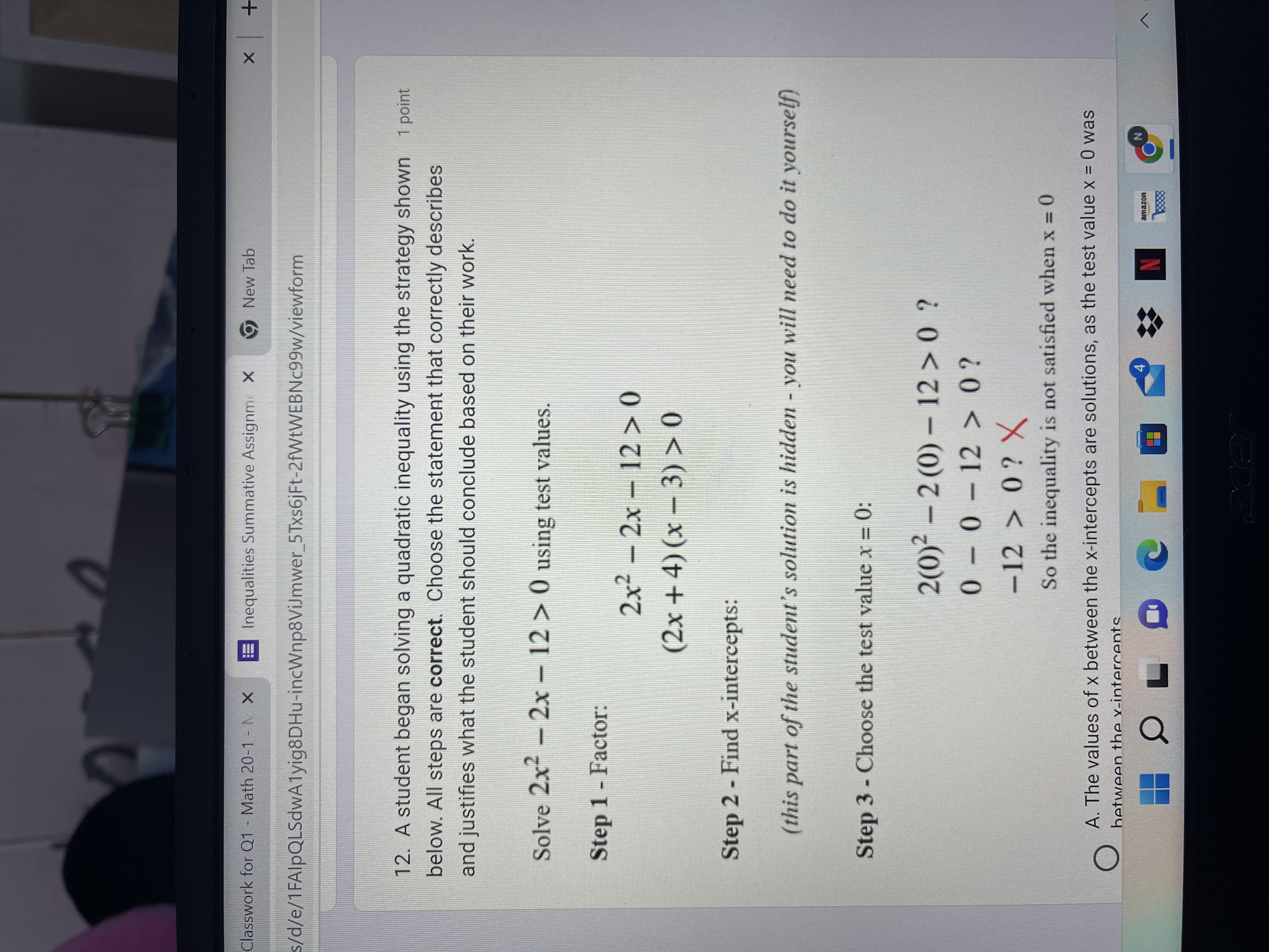 swork for Q1 - Math 20-1 - N X Inequalities