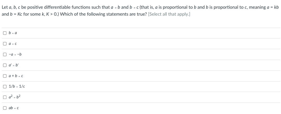 q7 Let a, b, c be positive differentiable