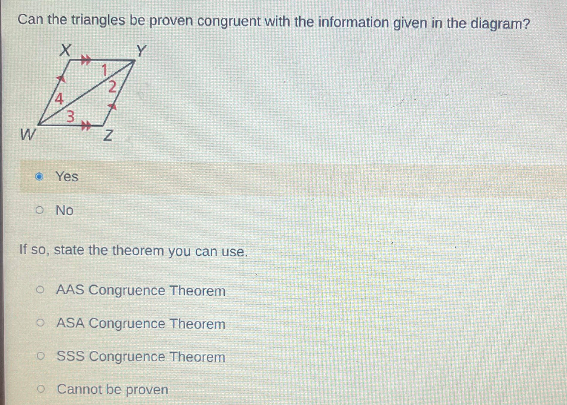 Can the triangles be proven congruent with the