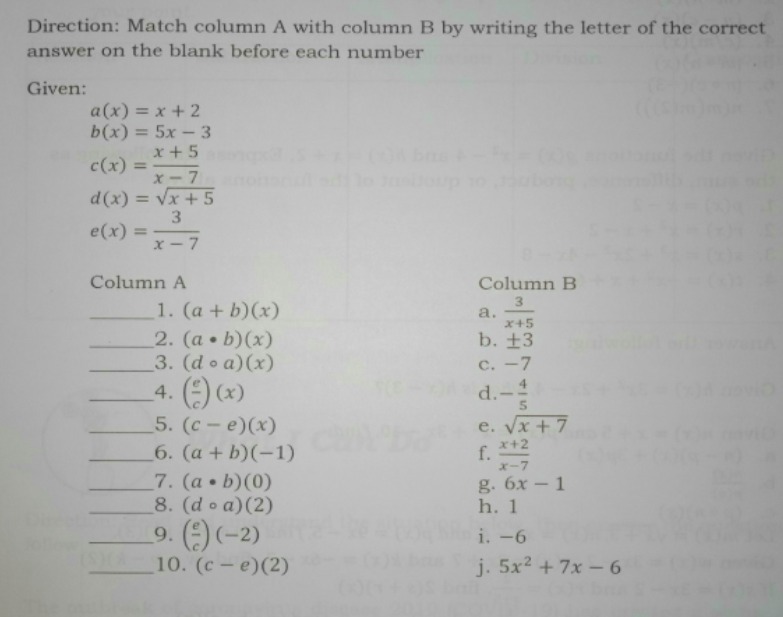 Direction: Match column A with column B by