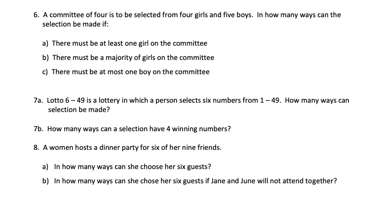 E. A committee of four is to be selected from