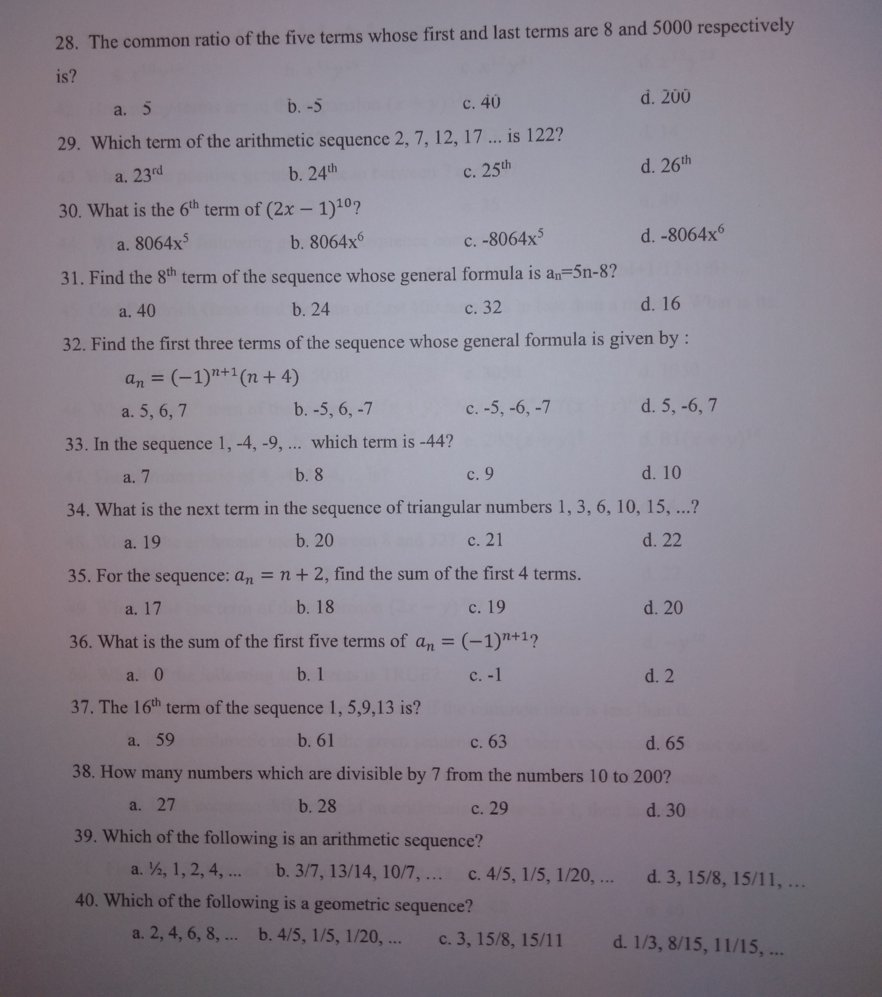 21. If al = x, d = 2x and a6 = 22, in an