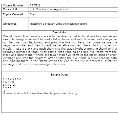 Course Number CSIT221 Course Title Data