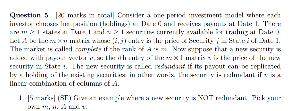 Question 5 [20 marks in total] Consider a