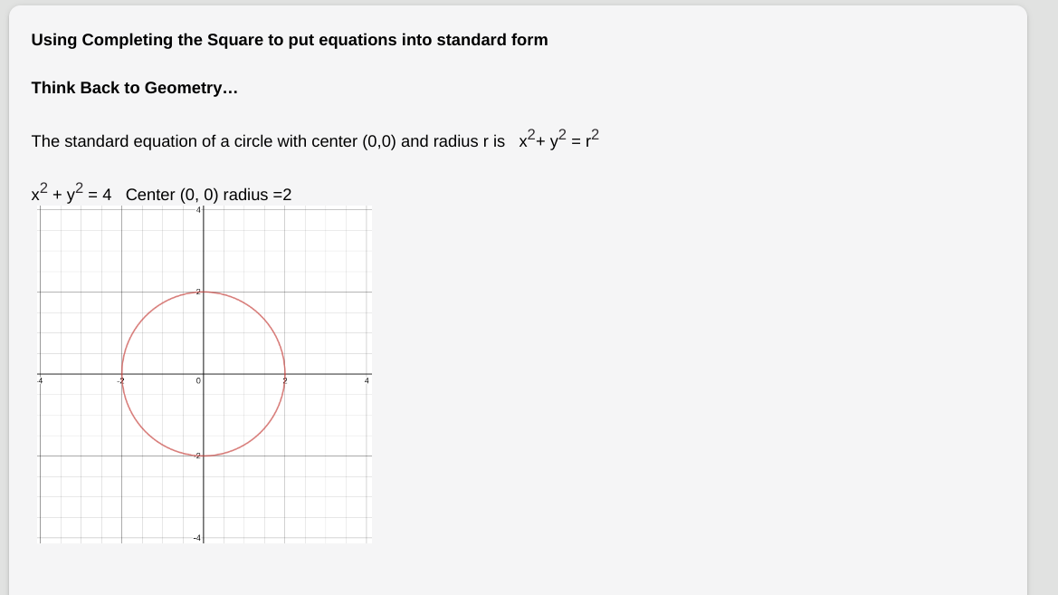 Using Completing the Square to put equations into