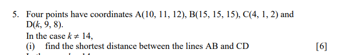 5. Four points have coordinates A(10, 11, 12),