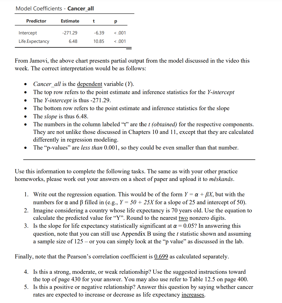 Model Coefficients Cancer_a|l Predictor Estimate