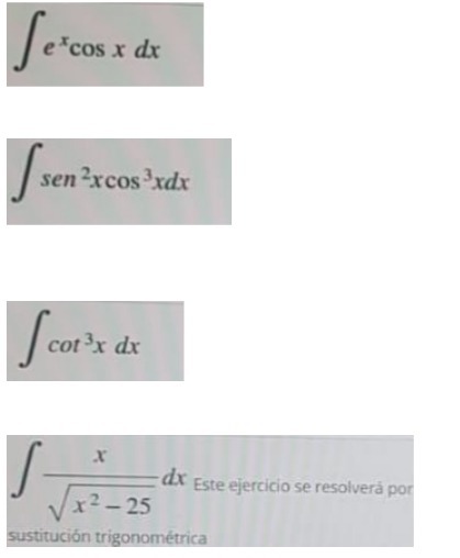 e*cos x dx sen 2xcos xdx Scot'x dx dx Este